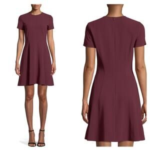 THEORY Crewneck Short-Sleeve Modern Seamed Shift Admiral Crepe Dress Burgundy 12